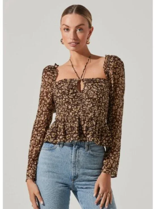 ASTR Floral Ruched Peplum Top XL - Picture 1 of 11